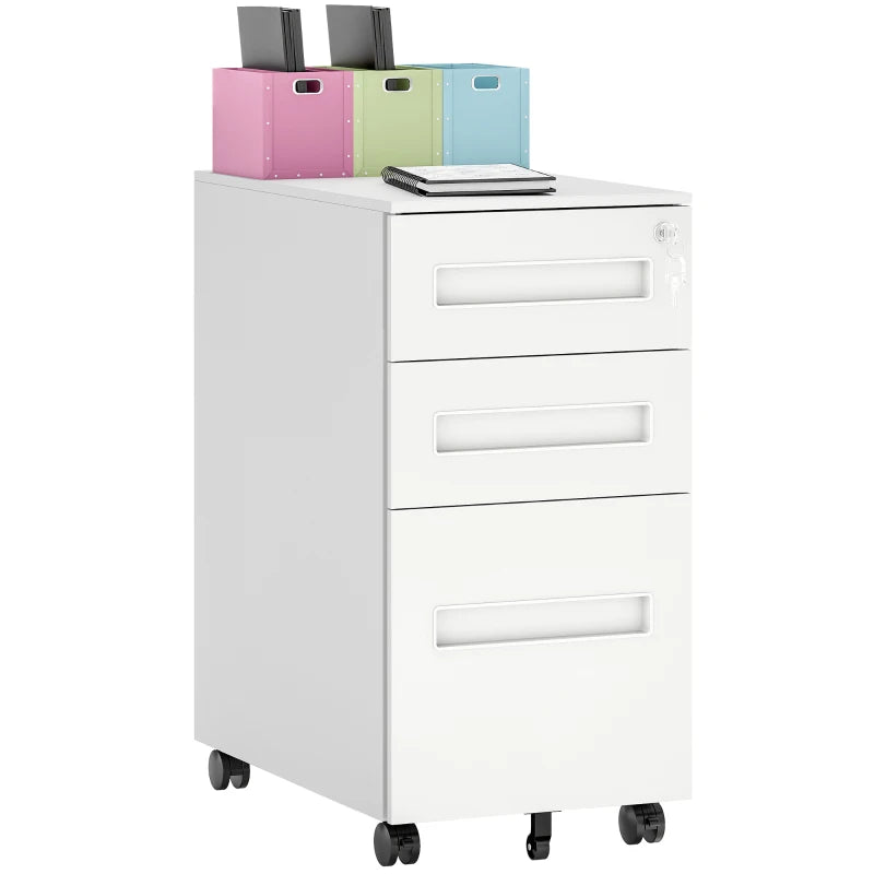 Vinsetto White Three-Drawer Steel Filing Cabinet - Modern Office Storage Solution for Organizing Documents and Files