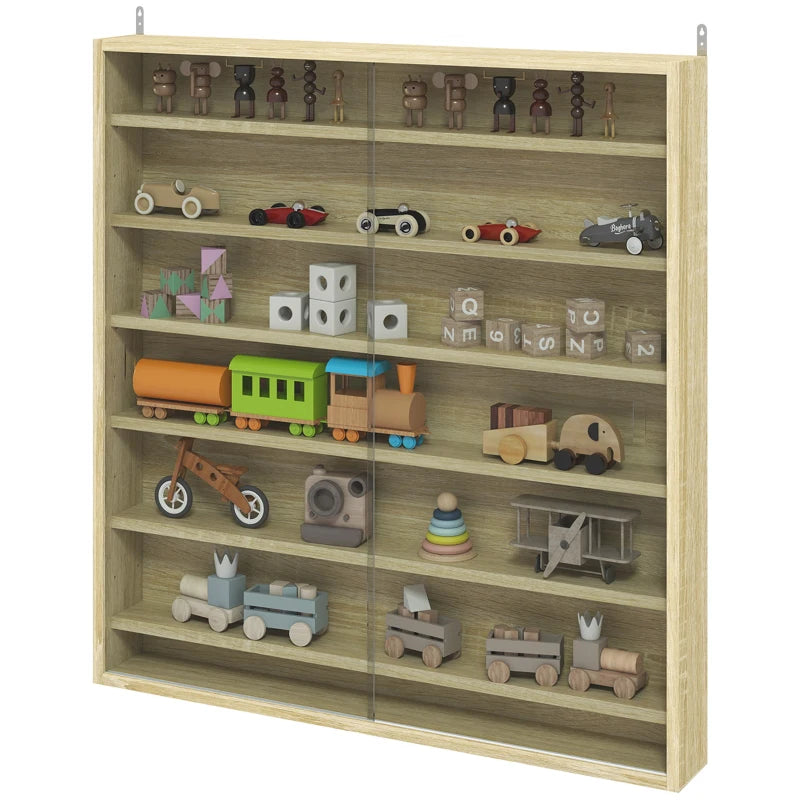 Elegant Oak Six Shelf Display Cabinet with Glass Doors - Perfect for Home Decor and Storage Solutions