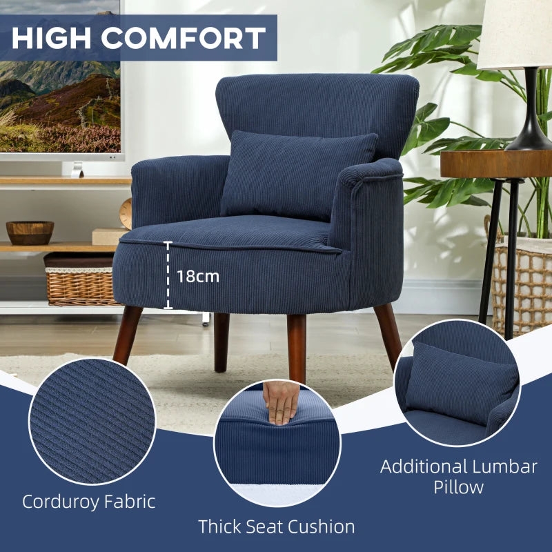 Blue Corduroy Retro Accent Chair for Stylish Living Room Decor