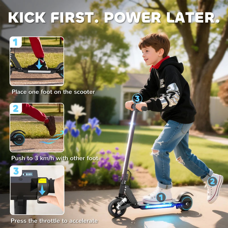 Folding Electric Scooter for Kids with Dual Brakes Front Suspension and LED Lights Black