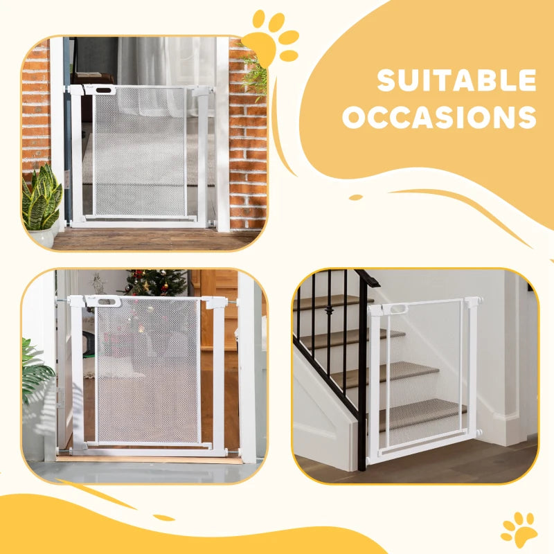 Adjustable Pet Safety Gate for Doorways & Staircases - 75-82cm Wide, White, Ideal for Hallways & Home Safety