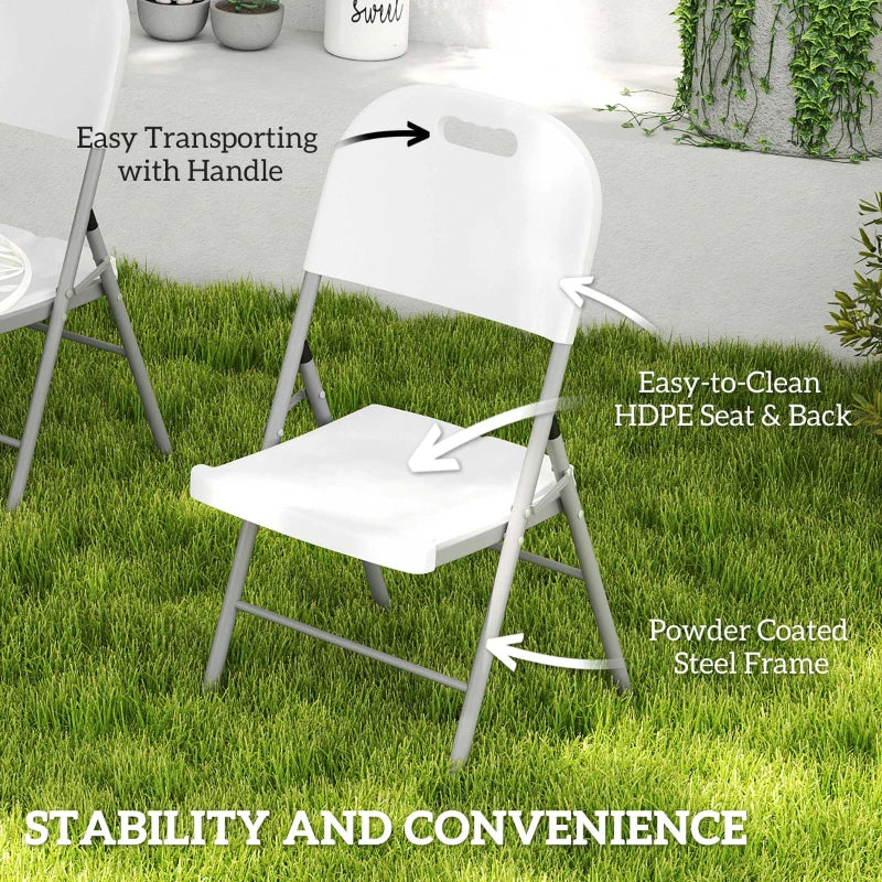 Set of 4 Foldable Outdoor Chairs - White - Portable Patio Seating
