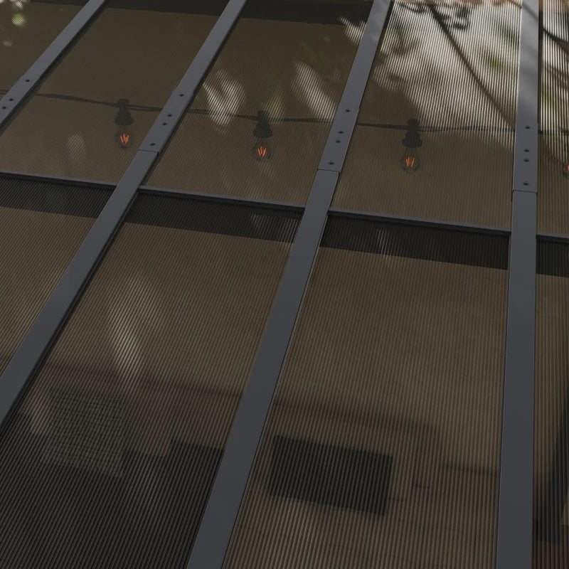 3x3m Dark Grey Metal Pergola with UPF 50+ Waterproof Polycarbonate Roof - Wall-Mounted or Free Standing Garden Gazebo, Wind-Resistant Outdoor Sun Shade