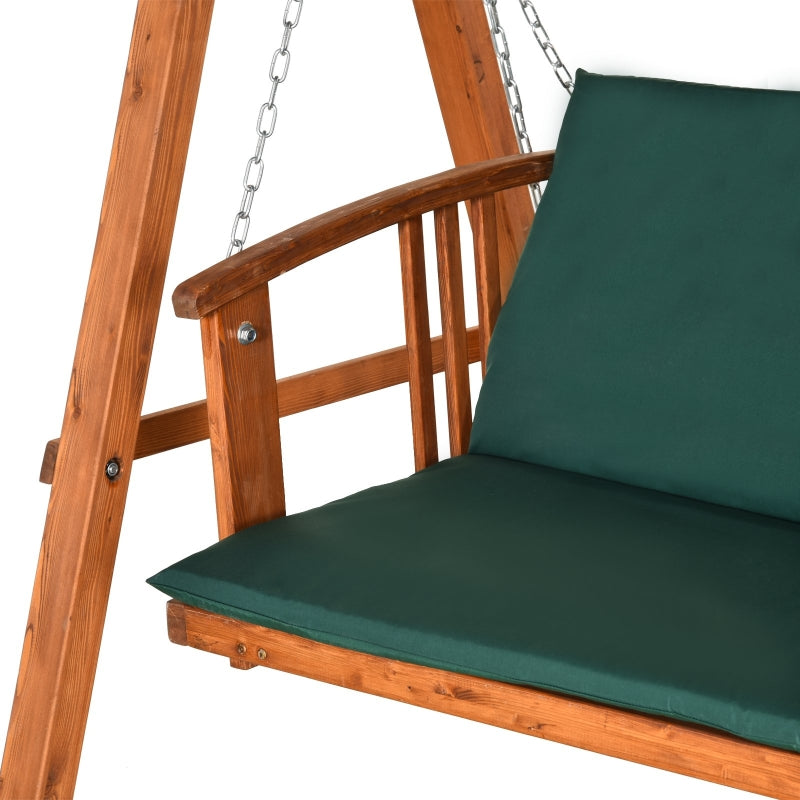 Dark Green 3-Seater Wooden Garden Swing Chair Hammock Bench
