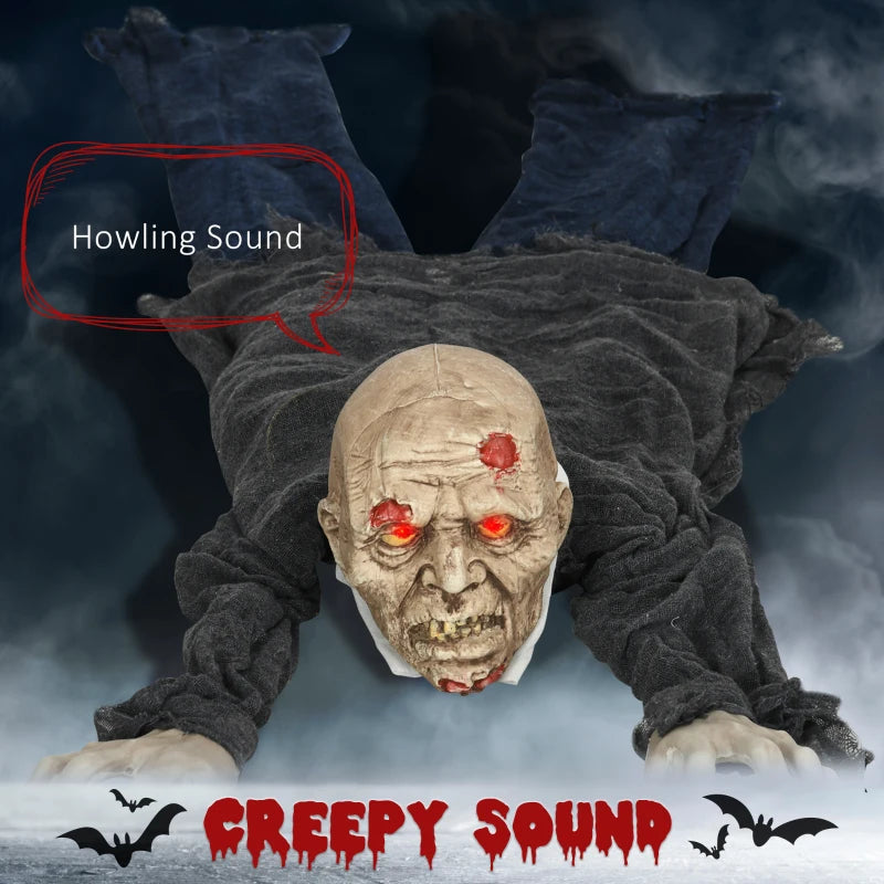 5.2ft Life Size Animated Crawling Zombie Halloween Decoration - Motion Activated, Light Up Eyes, Howling Sound, Posable Arms