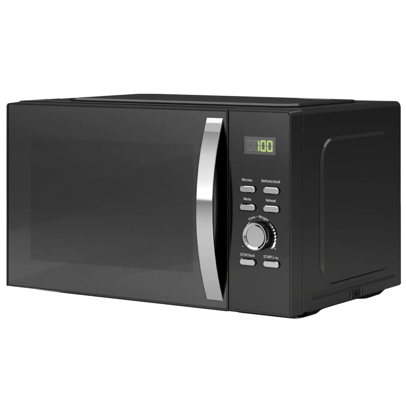 Compact 800W Black Microwave Oven - Digital Solo, 5 Power Levels, 8 Auto Cook Menus, 60 Min Timer, Easy Clean