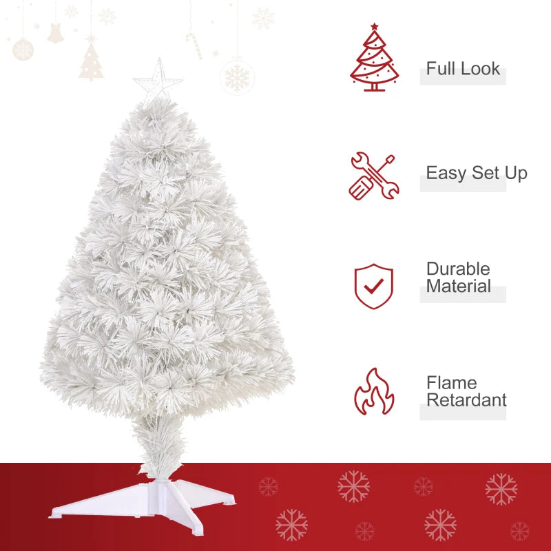 2.5FT Prelit White Artificial Tabletop Christmas Tree with Fiber Optics - Festive Holiday Decoration for Home, Table & Desk