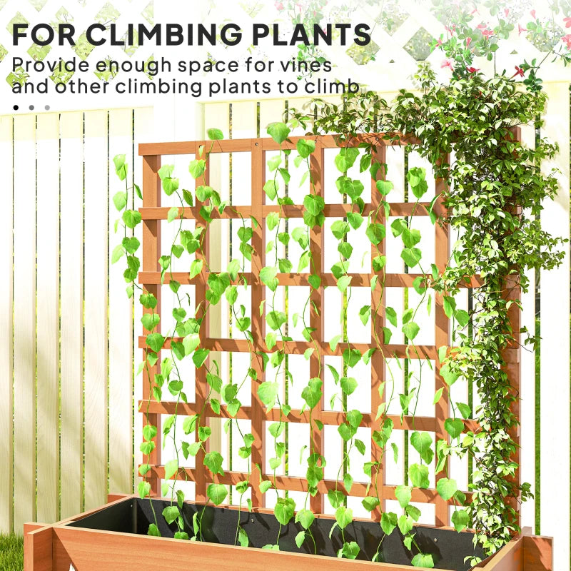 3 Tier Wooden Garden Planters with Trellis for Climbing Vines, Brown, 95x95x110cm