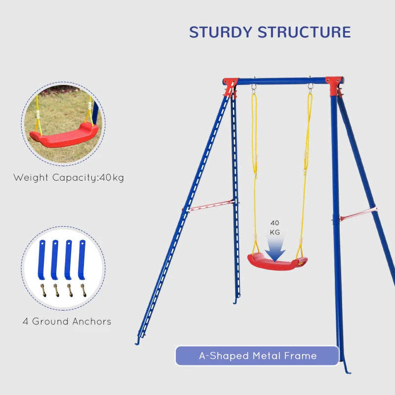 Blue Kids Swing Set with Adjustable Rope for 3-8 Years Old