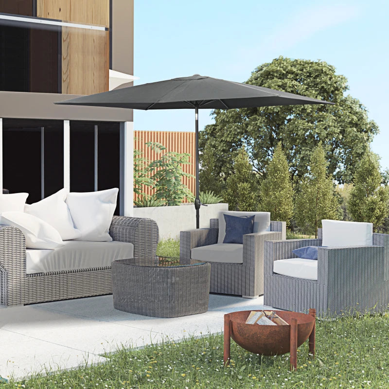 Black Rectangular Garden Parasol Umbrella, 2x3m, Crank Tilt, Aluminium Pole