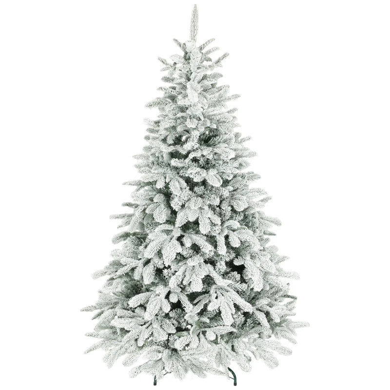 6ft Flocked Artificial Christmas Tree - 1182 Branches, Hinged Design, Easy Assembly, Foldable Metal Stand for Home & Office Decor