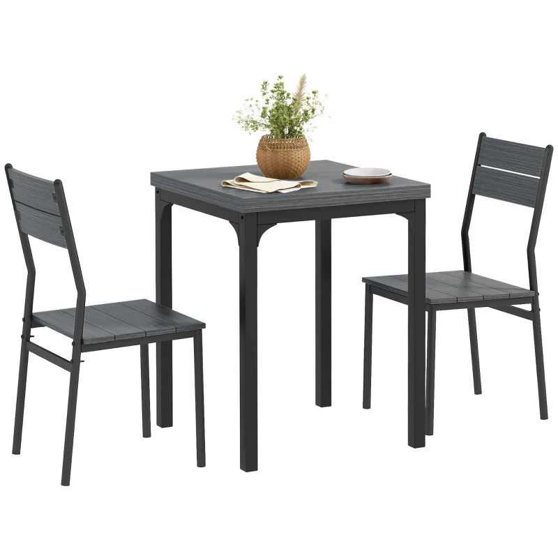 Minimalist 3-Piece Dining Set - Compact Grey Wood Grain Table and Chairs for Small Spaces