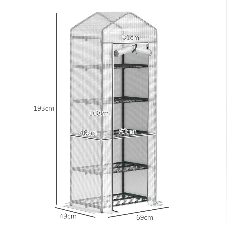 193cm White Five Shelf Mini Greenhouse - Indoor/Outdoor Plant Storage