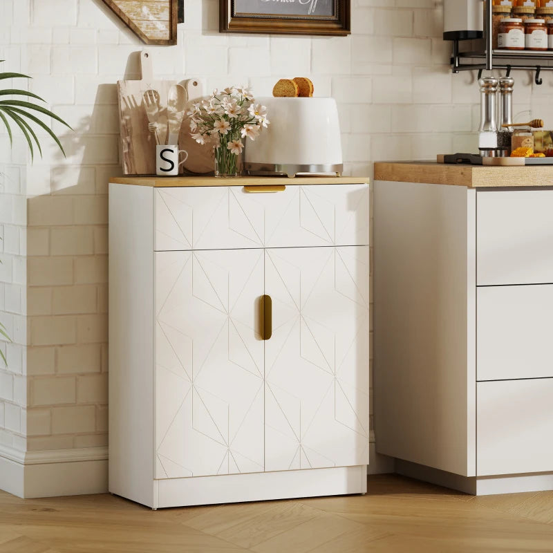 Modern White Sideboard Storage Cabinet with Drawer & Adjustable Shelf - Versatile Cupboard for Living Room, Kitchen, Dining Room, Entryway