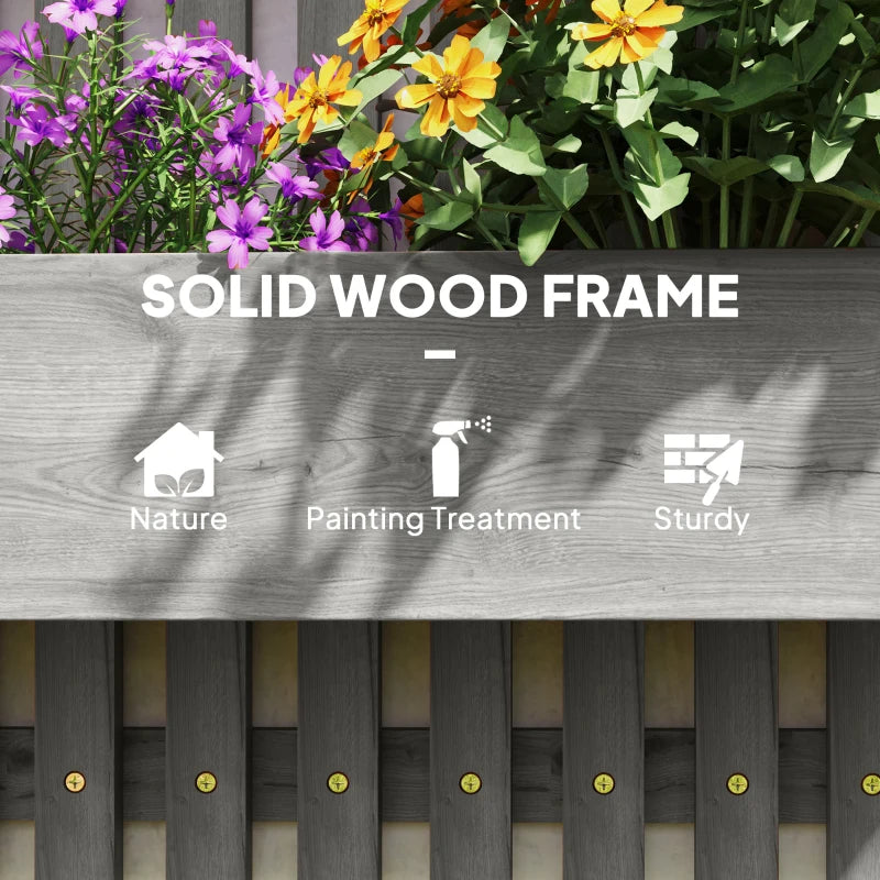 Wall-Mounted Wooden Garden Planters with Trellis - Grey - 3 Planter Boxes with Drainage Holes for Patio - 120cm