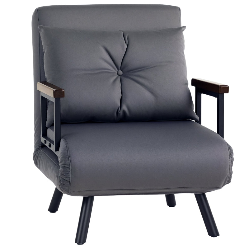 Velvet-Feel Charcoal Grey Single Chair Bed with Pillow - Versatile 4-in-1 Design for Comfort and Style