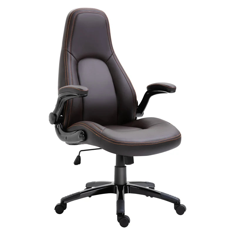 Vinsetto Gaming Chair - PU Leather Office Swivel Desk Chair with Adjustable Arms, Padded Seat & Rolling Wheels - Coffee Color