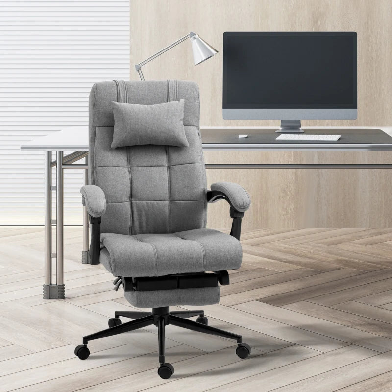 Vinsetto Ergonomic Office Chair with Footrest, Armrests, Lumbar Support & Headrest - Light Grey Comfort for Home & Office