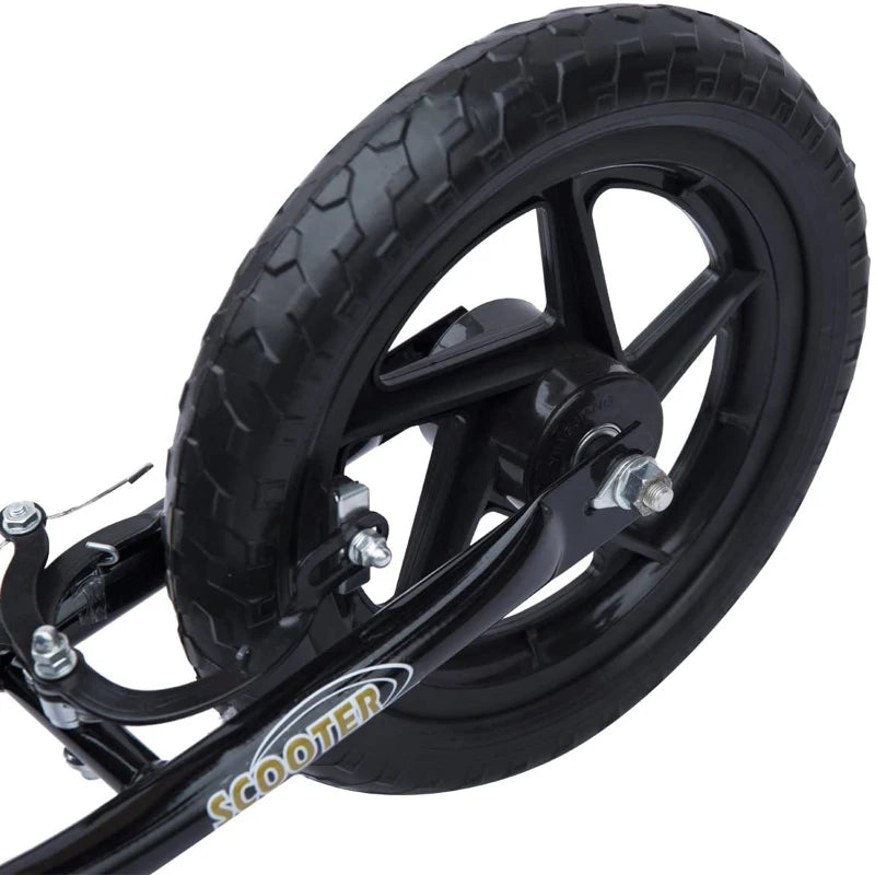 Kids Kick Scooter with 12" EVA Tyres, Rear Brake & Big Wheels - Perfect for Ages 5-12, Black Color