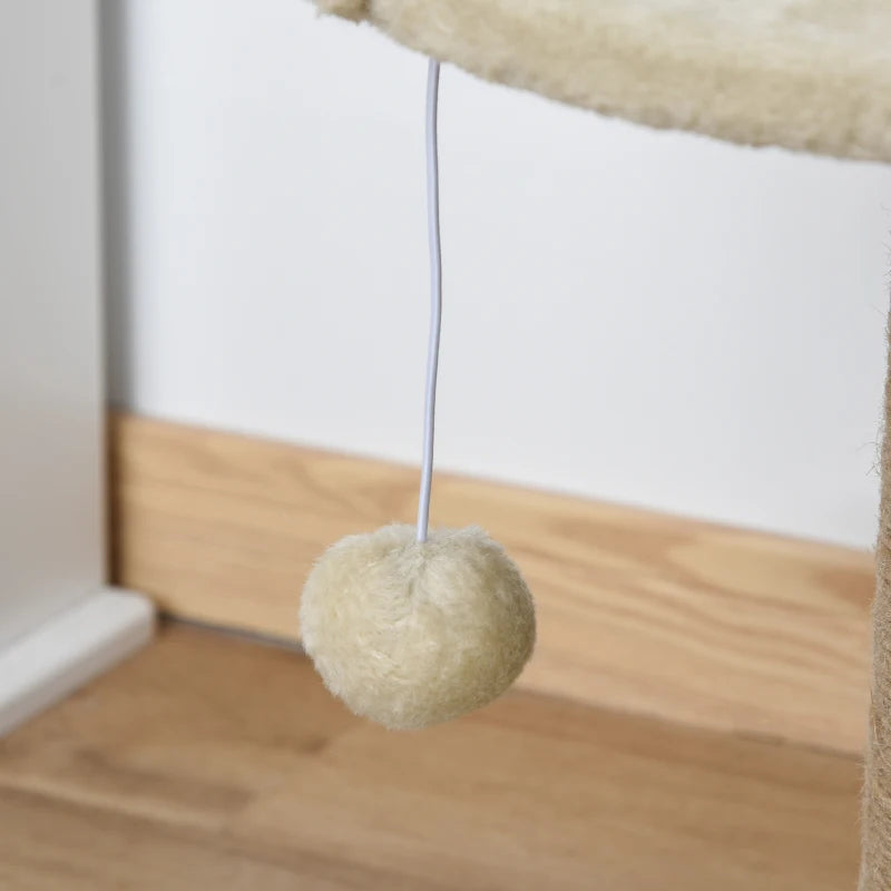 Beige Cat Tree & Scratching Post for Indoor Cats - Kitten Play Tower with Climbing Stand & Dangling Ball
