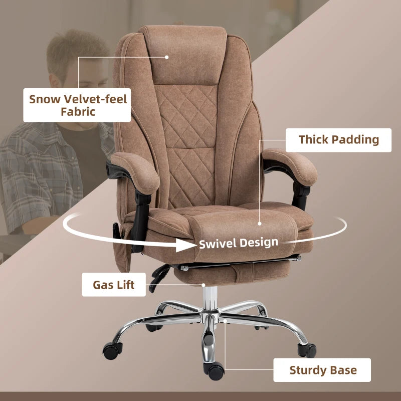 Vinsetto Heated Reclining Massage Office Chair with Adjustable Height & Footrest - Brown Ergonomic Computer Chair