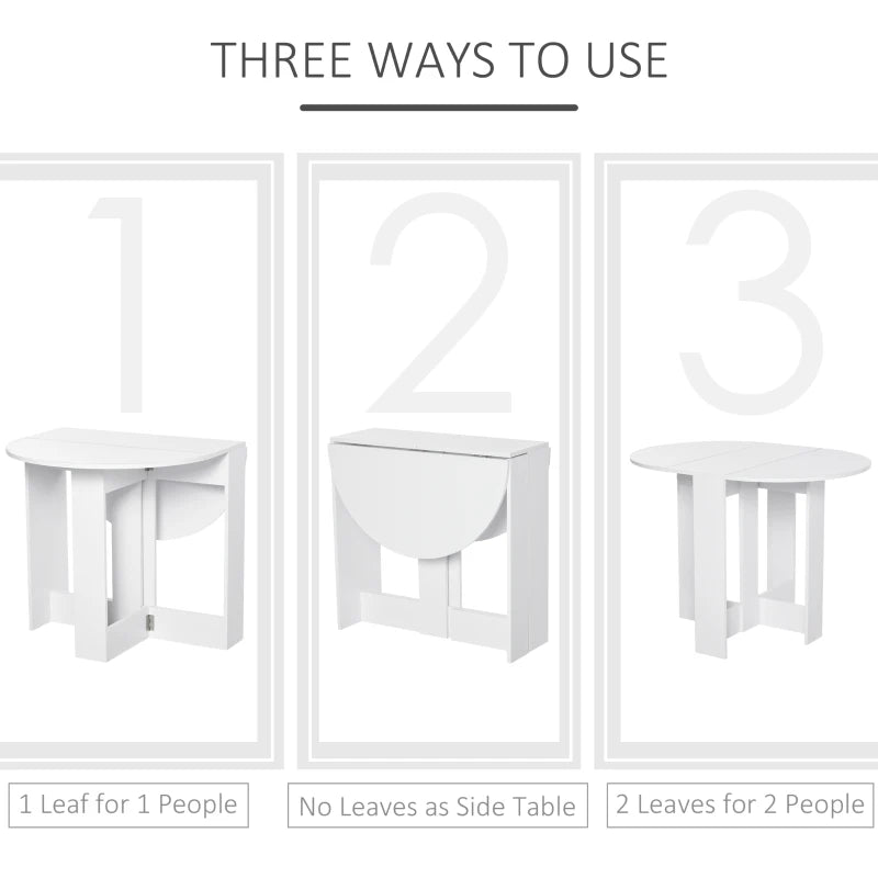 Space-Saving Drop Leaf Folding Dining Table for Small Spaces - Ideal for Kitchen & Dining Room - Elegant White Finish