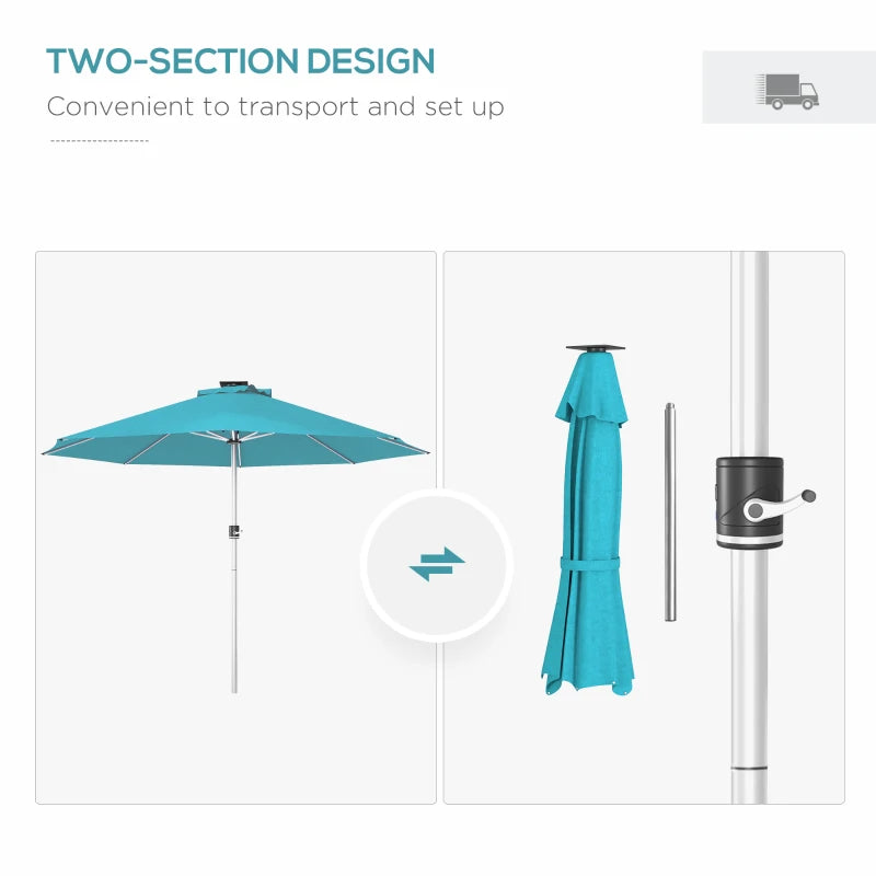 Blue 3m Solar LED Patio Umbrella