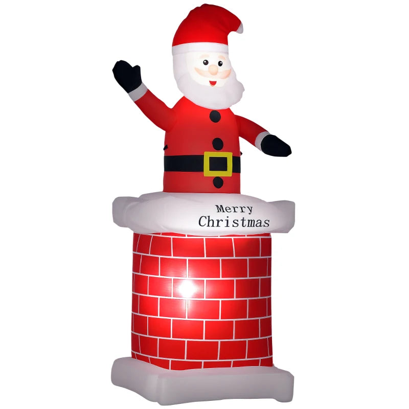 7ft Inflatable Santa Claus in Chimney - LED Outdoor Christmas Decoration for Lawn & Party - Blow-Up Holiday Display