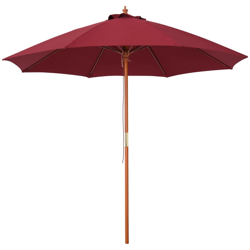 Red 2.5m Round Garden Parasol Umbrella with Wooden Pole