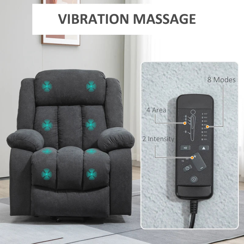 Oversized Riser Recliner Chair for Elderly with 8 Vibration Massage, Fabric Upholstered Lift Chair in Dark Grey