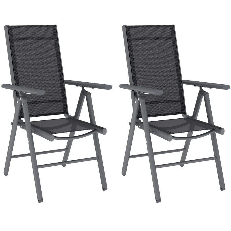 Set of 2 Dark Grey Folding Camping Chairs - Aluminium Frame with Breathable Mesh Back and Seat, Garden Armrest Chairs for Outdoor Use