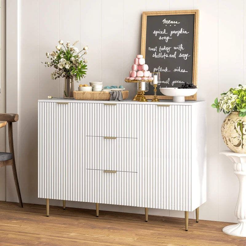Modern 2-Door White Sideboard with 3 Drawers & Adjustable Shelves - Stylish Storage Solution for Living Room or Dining Room