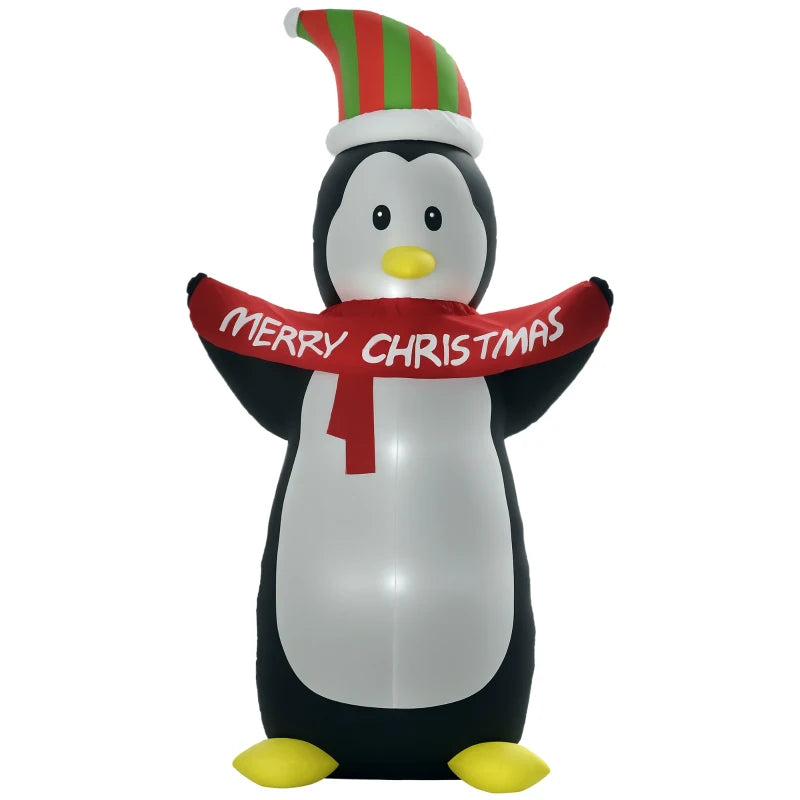 8ft Inflatable Penguin with LED Lights & Christmas Banner - Weather-Resistant Indoor Outdoor Holiday Decoration, Cute & Fun