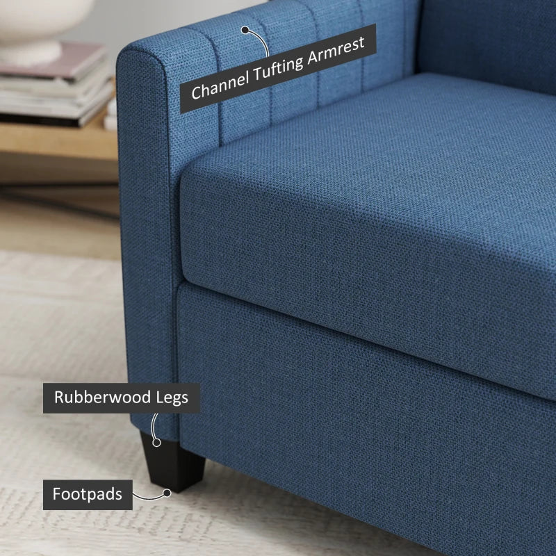 Modern Boxy Two-Seater Sofa in Blue with Linen-Look Fabric for Stylish Living Room