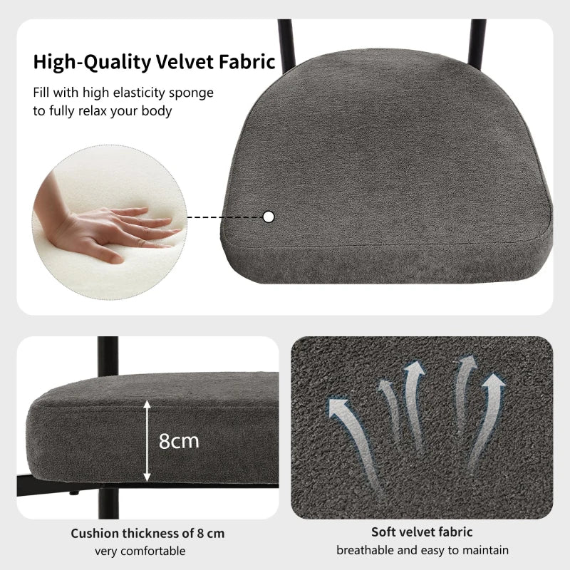 Set of 2 Modern Ergonomic Dining Chairs - High-Density Sponge, Sturdy Iron Frame, Faux Suede, Gray - 70L x 62W x 85H cm