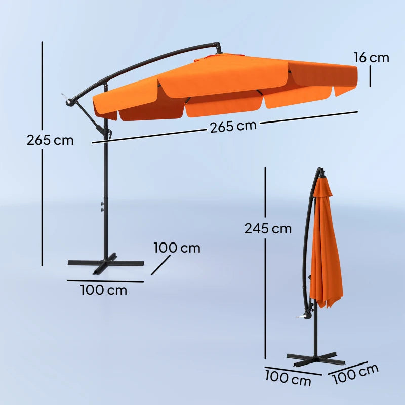 2.7m Orange Garden Cantilever Banana Parasol - Outdoor Umbrella for Patio and Deck