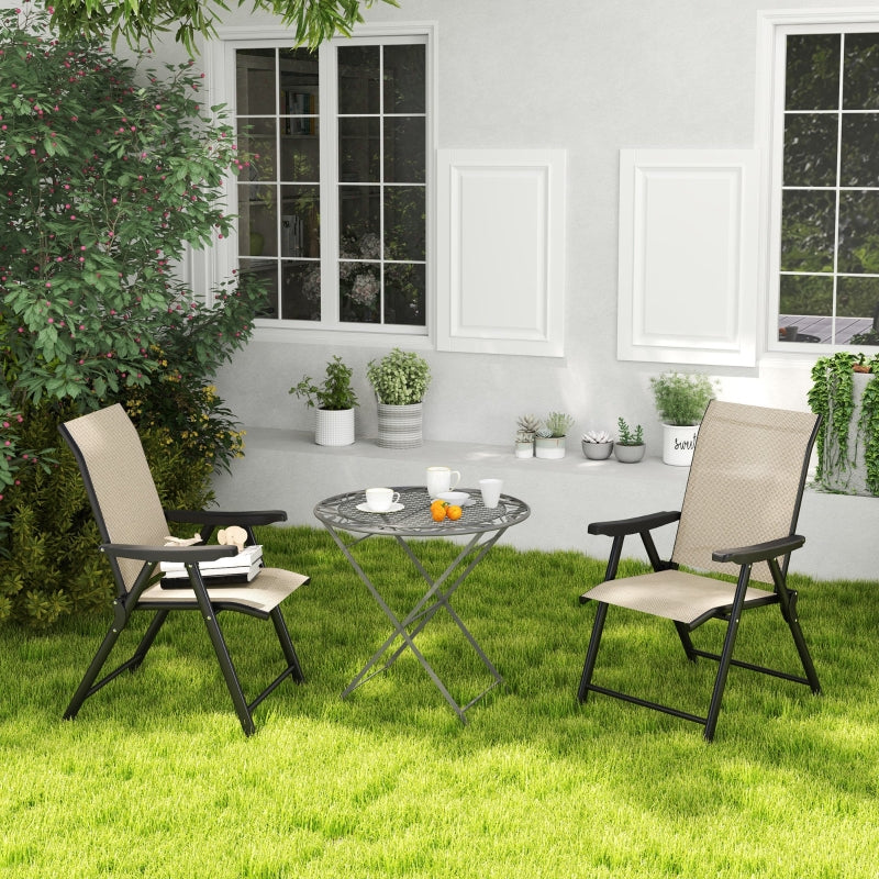 Set of Two Brown and Black Folding Outdoor Chairs - Compact Size for Easy Storage