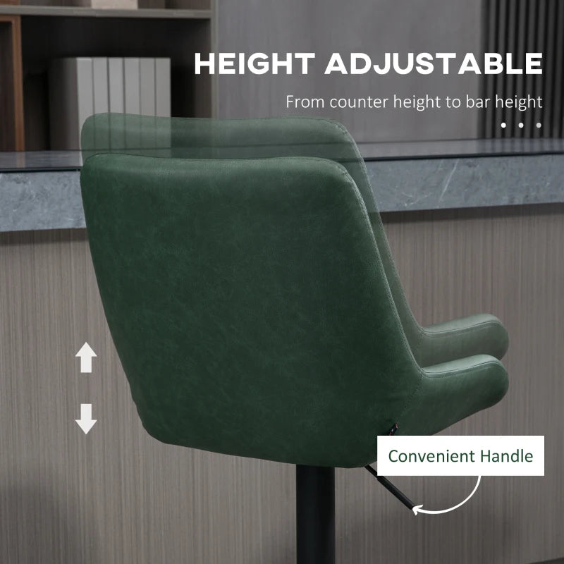 Adjustable Green Swivel Bar Chairs – Set of 2 with Back & Footrest for Counters & Breakfast Bars