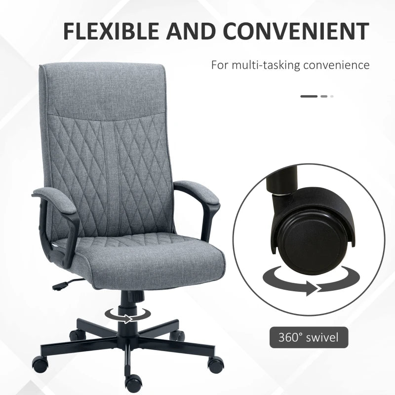 Vinsetto High Back Dark Grey Office Chair - Linen Fabric Swivel Desk Chair with Adjustable Height for Home & Study