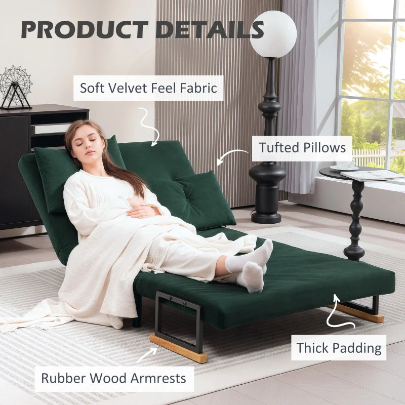 Velvet-Feel Double Sofa Bed with Pillows in Green - Versatile 4-in-1 Design for Comfort and Style