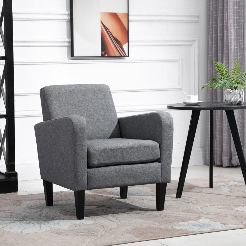 Stylish Grey Accent Chair with Rubber Wood Legs for Living Room and Bedroom
