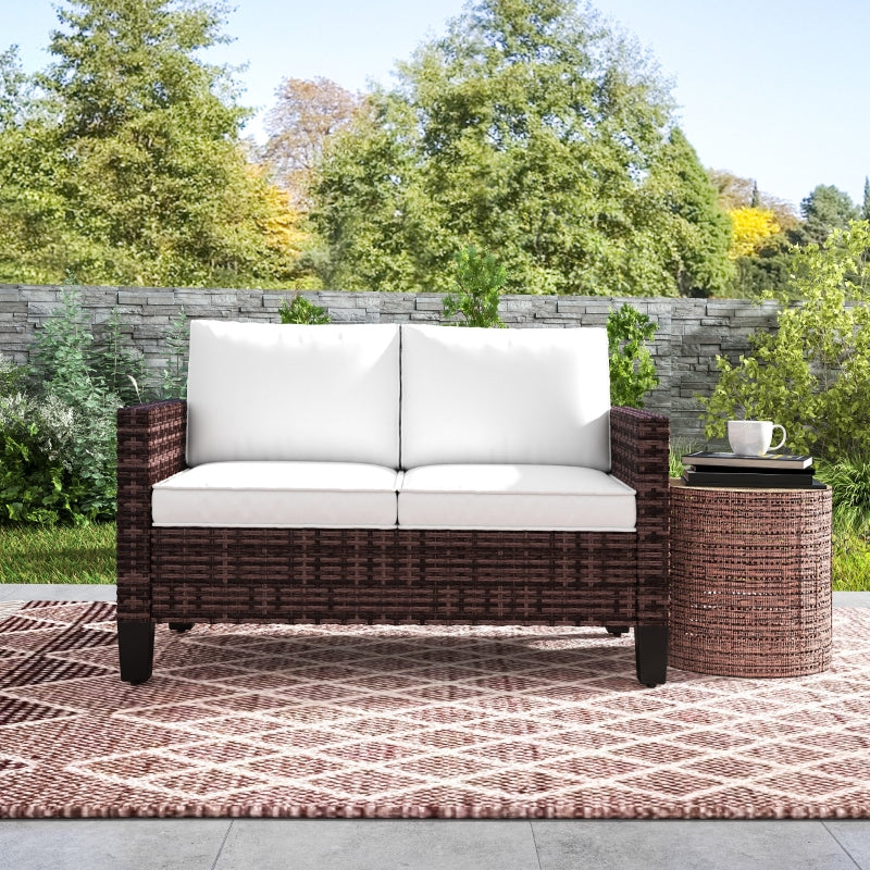 Brown Two-Seater Rattan Outdoor Sofa - Stylish and Comfortable Garden Furniture
