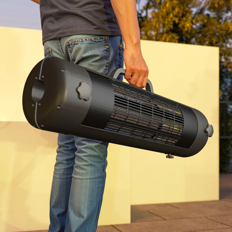 Electric Patio Heater for Umbrellas - 2000W Outdoor Parasol Heater with 2 Heat Settings, 6m Coverage, Tip-Over Protection, Black