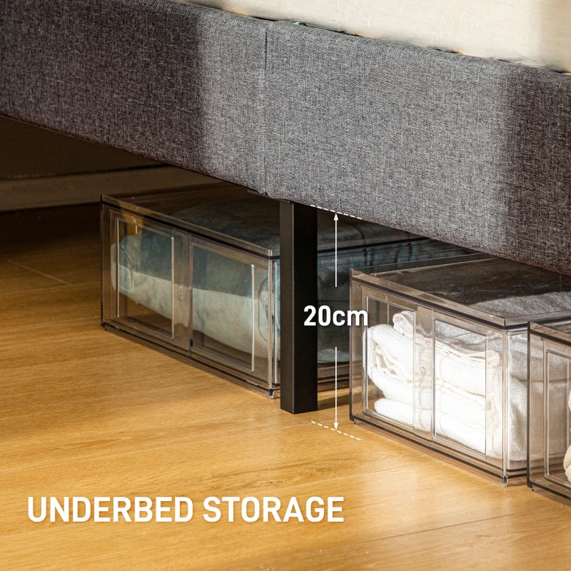 Adjustable Linen Upholstered Double Bed Frame with Stylish Headboard in Grey 145x196x120cm