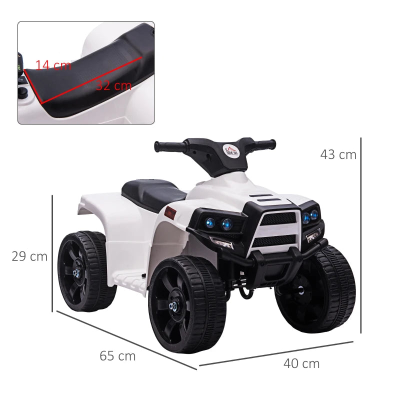 6V Kids Electric Ride-On Car ATV Quad Bike with Headlights & Horn - White Toy for Toddlers 18-36 Months