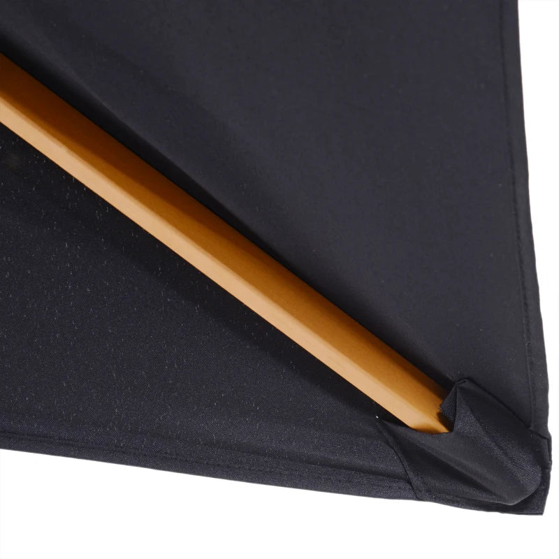Black 2 x 3m Wooden Garden Parasol Umbrella