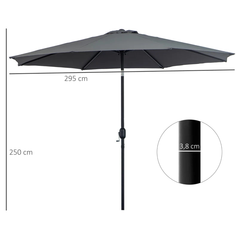 Dark Grey 3m Tilt Garden Umbrella with Crank Handle