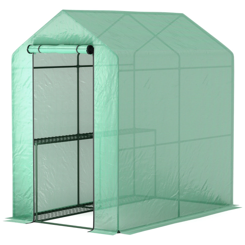 120 x 186cm Walk-In Greenhouse with Shelves - Green Garden Plant House