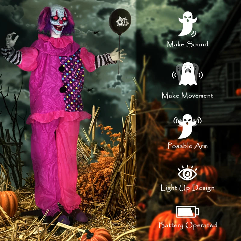 Scary Animated Clown Decoration - Spooky Pink & Purple Halloween Prop for Haunted House & Party
