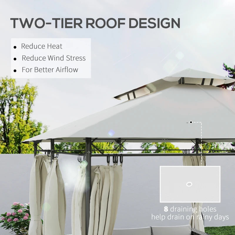 3 x 4m Cream White Metal Frame Two-Tier Roof Gazebo